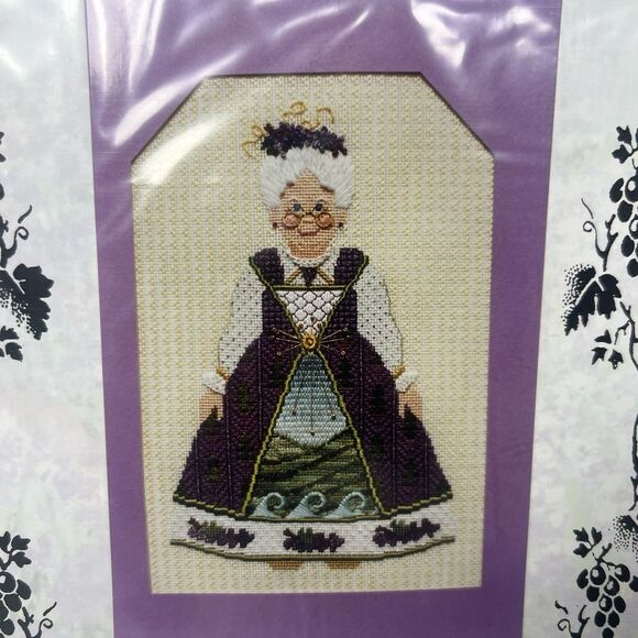 LIBBY STURDY Line Drawn Needlepoint Mrs Wine Country Mrs Claus - Picture 2 of 3